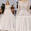 Chic / Belle Ivoire Satin Transparentes Robe De Mariée 2020 Princesse Encolure Dégagée 3/4 Manches Dos Nu Appliques En Dentelle Cathedral Train Volants