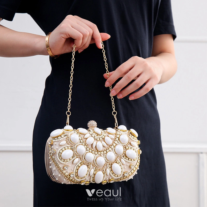 Schone Schwarz Clutch Tasche 2020 Metall Perlenstickerei Strass Brautaccessoires