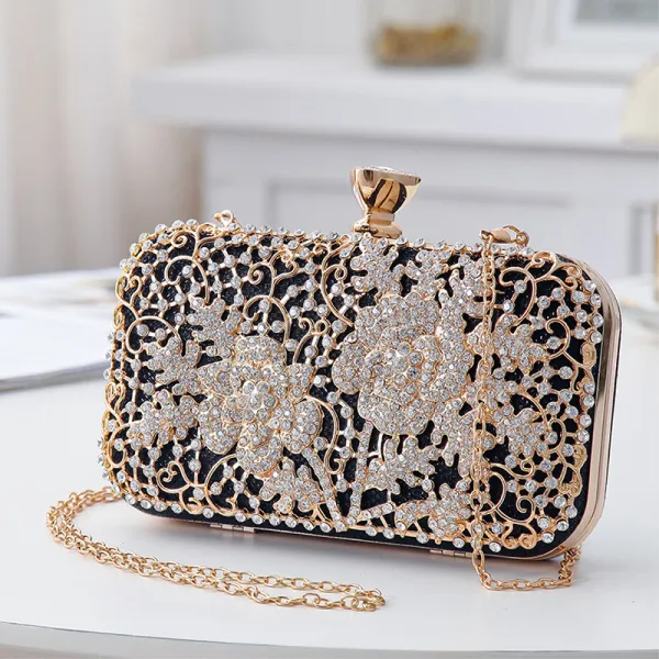 Fashion Black Gold Clutch Bags 2020 Metal Rhinestone Evening Party Accessories