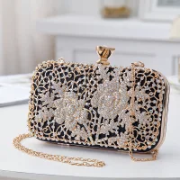 Mode Schwarz Gold Clutch Tasche 2020 Metall Strass Abend Brautaccessoires
