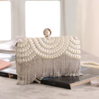 Fashion Silver Patent Leather Rhinestone Tassel Clutch Bags 2020 Metal Pearl Evening Party Accessories