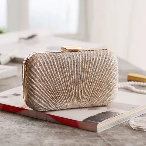 Schlicht Gold Rüschen Polyester Clutch Tasche 2020 Abend Brautaccessoires