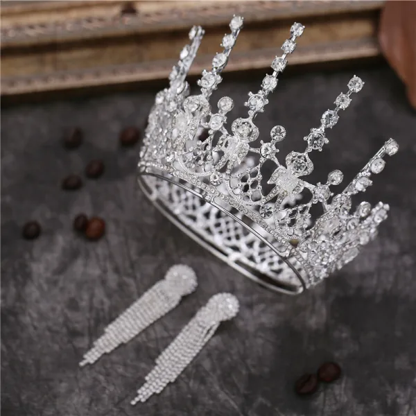Chic / Beautiful Rhinestone Bridal Jewelry 2020 Metal Tiara Tassel Earrings Wedding Accessories