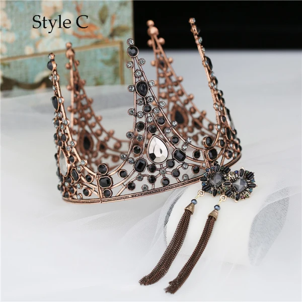 Vintage / Retro Baroque Black Rhinestone Bridal Jewelry 2020 Metal Tiara Tassel Earrings Bridal Hair Accessories