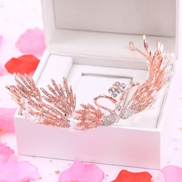 Amazing / Unique Rose Gold Bridal Hair Accessories 2020 Metal Rhinestone Tiara Wedding Accessories