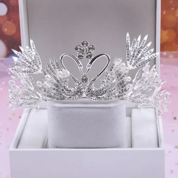 Amazing / Unique Rose Gold Bridal Hair Accessories 2020 Metal Rhinestone Tiara Wedding Accessories