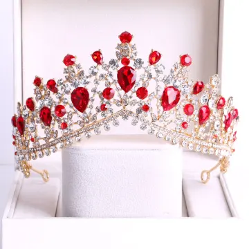 Mooie Prachtige Rode Rhinestone Bruids Haaraccessoires 2020 Goud Metaal Tiara Huwelijk Accessoires