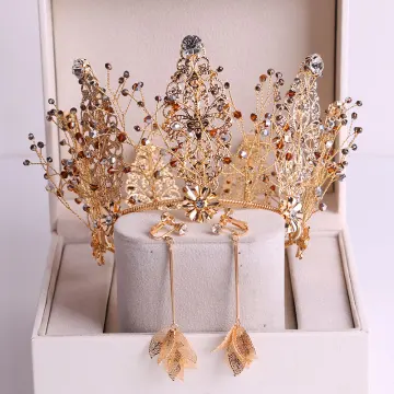 Charmant Goud Bruids Haaraccessoires 2020 Legering Rhinestone Kralen Tiara Oorbellen Huwelijk Accessoires
