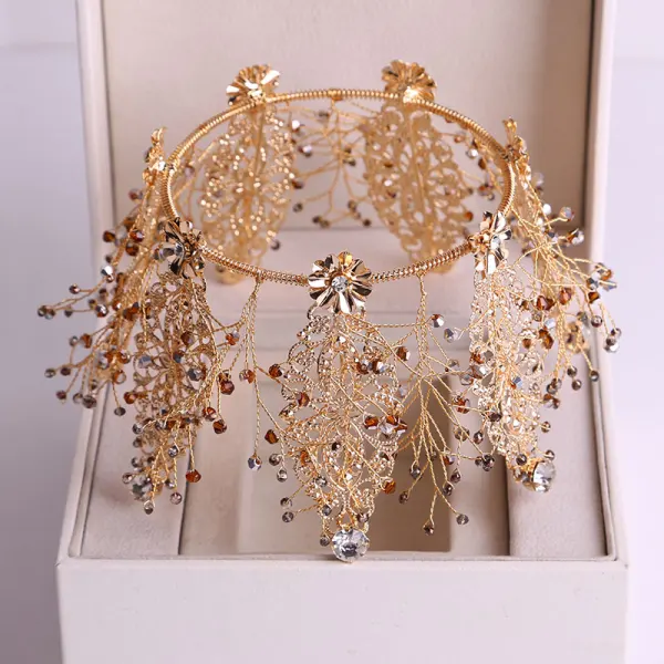 Charming Gold Bridal Hair Accessories 2020 Alloy Rhinestone Beading Tiara Earrings Wedding Accessories