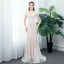 Chic / Beautiful Outdoor / Garden Champagne Lace Wedding Dresses 2020 Trumpet / Mermaid V-Neck Short Sleeve Backless Pearl Sash Sweep Train Ruffle