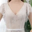 Chic / Beautiful Outdoor / Garden Champagne Lace Wedding Dresses 2020 Trumpet / Mermaid V-Neck Short Sleeve Backless Pearl Sash Sweep Train Ruffle