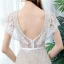 Chic / Beautiful Outdoor / Garden Champagne Lace Wedding Dresses 2020 Trumpet / Mermaid V-Neck Short Sleeve Backless Pearl Sash Sweep Train Ruffle