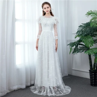 Chic Belle Ivoire Plage Robe De Mariée 2020 Princesse Col Haut Transparentes 3 4 Manches Appliques En Dentelle Longue Volants