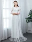 Chic / Belle Ivoire Plage Robe De Mariée 2020 Princesse Col Haut Transparentes 3/4 Manches Appliques En Dentelle Longue Volants