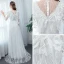 Chic / Belle Ivoire Plage Robe De Mariée 2020 Princesse Col Haut Transparentes 3/4 Manches Appliques En Dentelle Longue Volants