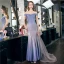Chic / Belle Bleu Ciel Dégradé De Couleur Robe De Soirée 2020 Trompette / Sirène De l'épaule Manches Courtes Glitter Polyester Train De Balayage Dos Nu Robe De Ceremonie