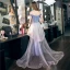 Chic / Belle Bleu Ciel Dégradé De Couleur Robe De Soirée 2020 Trompette / Sirène De l'épaule Manches Courtes Glitter Polyester Train De Balayage Dos Nu Robe De Ceremonie