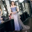 Chic / Belle Bleu Ciel Dégradé De Couleur Robe De Soirée 2020 Trompette / Sirène De l'épaule Manches Courtes Glitter Polyester Train De Balayage Dos Nu Robe De Ceremonie