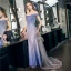 Chic / Belle Bleu Ciel Dégradé De Couleur Robe De Soirée 2020 Trompette / Sirène De l'épaule Manches Courtes Glitter Polyester Train De Balayage Dos Nu Robe De Ceremonie