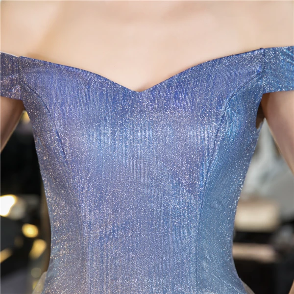 Chic / Belle Bleu Ciel Dégradé De Couleur Robe De Soirée 2020 Trompette / Sirène De l'épaule Manches Courtes Glitter Polyester Train De Balayage Dos Nu Robe De Ceremonie