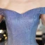 Chic / Belle Bleu Ciel Dégradé De Couleur Robe De Soirée 2020 Trompette / Sirène De l'épaule Manches Courtes Glitter Polyester Train De Balayage Dos Nu Robe De Ceremonie