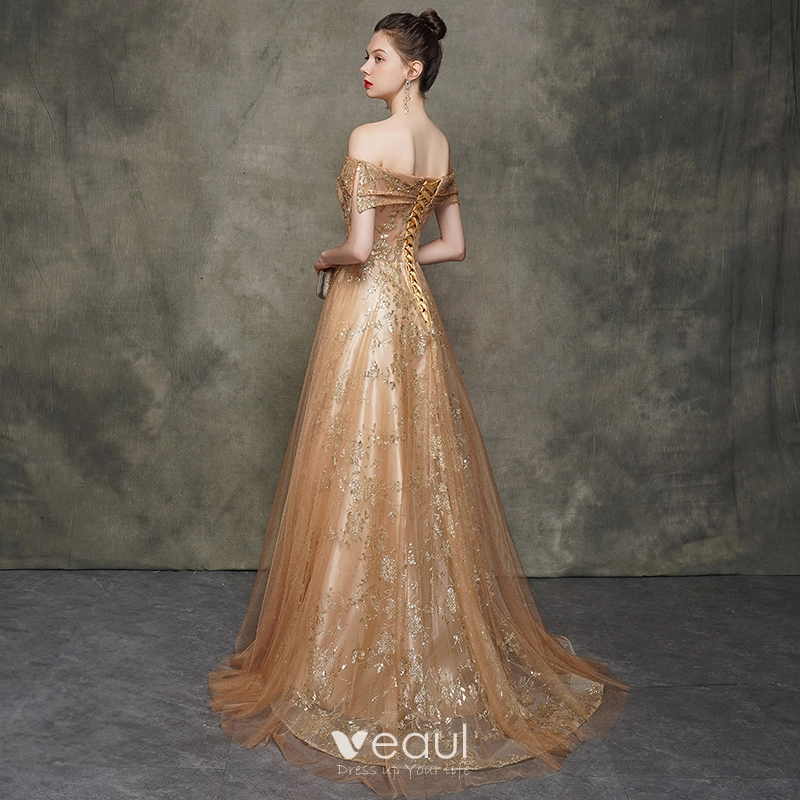 empire evening dresses Champagne Gold Gown main image 0