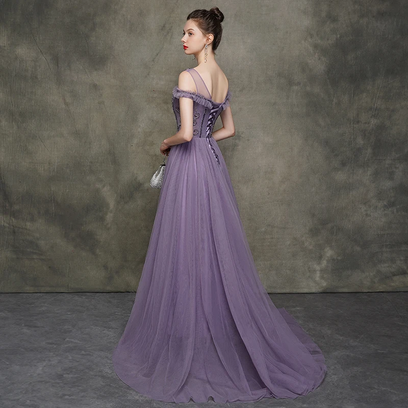 Elegant Grape See-through Evening Dresses 2020 A-Line Princess Scoop Neck Short Sleeve Elegant Grape See-through Evening Dresses 2020 A-Line Princess Scoop Neck Short Sleeve