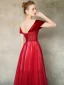 Chic / Beautiful Red See-through Evening Dresses  2020 A-Line / Princess Scoop Neck Short Sleeve Beading Floor-Length / Long Ruffle Backless Formal Dresses