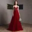 Sexy Burgundy Prom Dresses 2020 A-Line / Princess Spaghetti Straps Sleeveless Rhinestone Beading Floor-Length / Long Ruffle Backless Formal Dresses