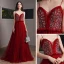 Sexy Burgundy Prom Dresses 2020 A-Line / Princess Spaghetti Straps Sleeveless Rhinestone Beading Floor-Length / Long Ruffle Backless Formal Dresses