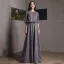 Fashion Grey Evening Dresses  2020 A-Line / Princess Scoop Neck 1/2 Sleeves Glitter Polyester Floor-Length / Long Backless Formal Dresses