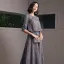 Fashion Grey Evening Dresses  2020 A-Line / Princess Scoop Neck 1/2 Sleeves Glitter Polyester Floor-Length / Long Backless Formal Dresses
