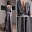 Fashion Grey Evening Dresses  2020 A-Line / Princess Scoop Neck 1/2 Sleeves Glitter Polyester Floor-Length / Long Backless Formal Dresses