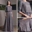 Fashion Grey Evening Dresses  2020 A-Line / Princess Scoop Neck 1/2 Sleeves Glitter Polyester Floor-Length / Long Backless Formal Dresses