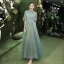 Affordable Green Bridesmaid Dresses 2020 A-Line / Princess Appliques Lace Floor-Length / Long Ruffle Backless Wedding Party Dresses