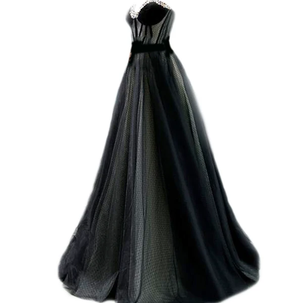 Elegant Svart Ballkjoler 2020 Prinsesse Kjæreste Uten Ermer Rhinestone Beading Lange Ryggløse Formelle Kjoler
