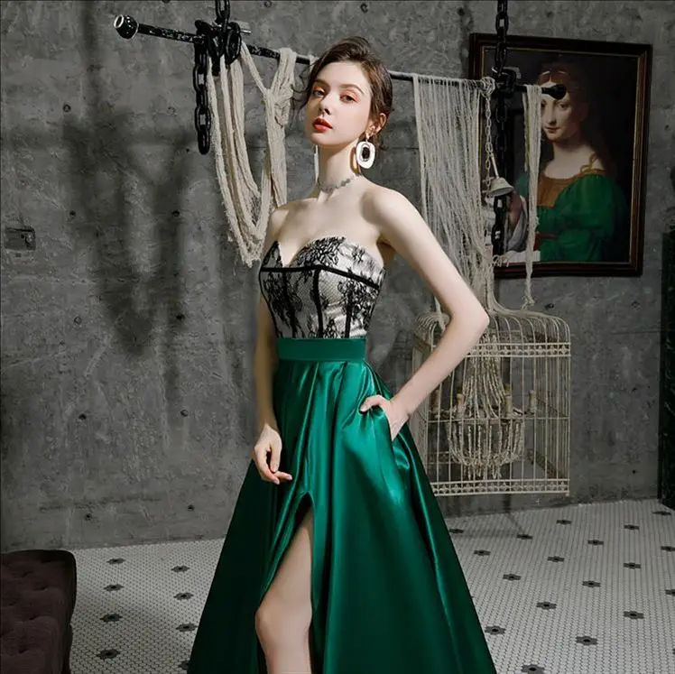 slim fit dress slacks Elegant A line Floral Appliques Lace-Up A-Line Dark Green Prom Dresses –  PreppyDress