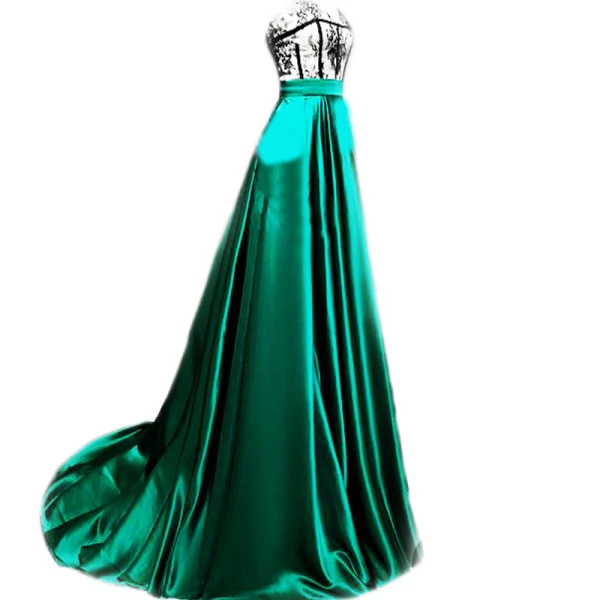 Sexy Mørk Grønn Satin Selskapskjoler 2020 Prinsesse Kjæreste Uten Ermer Appliques Blonder Domstol Tog Fendue devant Buste Ryggløse Formelle Kjoler