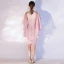 Chic / Belle Rose Bonbon de retour Robe De Graduation 2020 Encolure Dégagée Manches Courtes Perlage Gland Courte Robe De Ceremonie