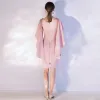 Chic / Beautiful Candy Pink Homecoming Graduation Dresses 2020 Scoop Neck Short Sleeve Beading Tassel Short Formal Dresses