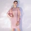 Chic / Belle Rose Bonbon de retour Robe De Graduation 2020 Encolure Dégagée Manches Courtes Perlage Gland Courte Robe De Ceremonie