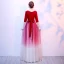 Affordable Red Evening Dresses  2020 A-Line / Princess Scoop Neck 3/4 Sleeve Flower Glitter Tulle Floor-Length / Long Formal Dresses