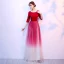 Affordable Red Evening Dresses  2020 A-Line / Princess Scoop Neck 3/4 Sleeve Flower Glitter Tulle Floor-Length / Long Formal Dresses
