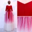Affordable Red Evening Dresses  2020 A-Line / Princess Scoop Neck 3/4 Sleeve Flower Glitter Tulle Floor-Length / Long Formal Dresses