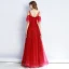 High-end Red Evening Dresses  2020 A-Line / Princess Scoop Neck Short Sleeve Beading Glitter Tulle Floor-Length / Long Ruffle Backless Formal Dresses