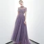 Élégant Grape Transparentes Robe De Soirée 2020 Princesse Col Haut Manches Courtes Perlage Train De Balayage Volants Dos Nu Robe De Ceremonie