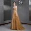 Sexy Gold Evening Dresses  2020 A-Line / Princess See-through Deep V-Neck Sleeveless Appliques Lace Beading Sweep Train Ruffle Backless Formal Dresses