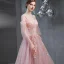 Élégant Perle Rose Robe De Soirée 2020 Princesse De l'épaule Bretelles Spaghetti 3/4 Manches Appliques En Dentelle Paillettes Fleur Longue Volants Dos Nu Robe De Ceremonie