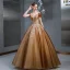 Vintage / Retro Brown See-through Prom Dresses 2020 A-Line / Princess Square Neckline Short Sleeve Glitter Tulle Appliques Lace Beading Floor-Length / Long Ruffle Backless Formal Dresses