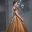 Vintage / Retro Brown See-through Prom Dresses 2020 A-Line / Princess Square Neckline Short Sleeve Glitter Tulle Appliques Lace Beading Floor-Length / Long Ruffle Backless Formal Dresses